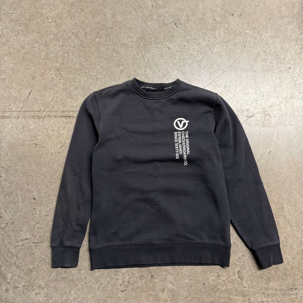 Vans Mens Small Black Graphic Crewneck Sweatshirt Original Checkerboard Co Logo
